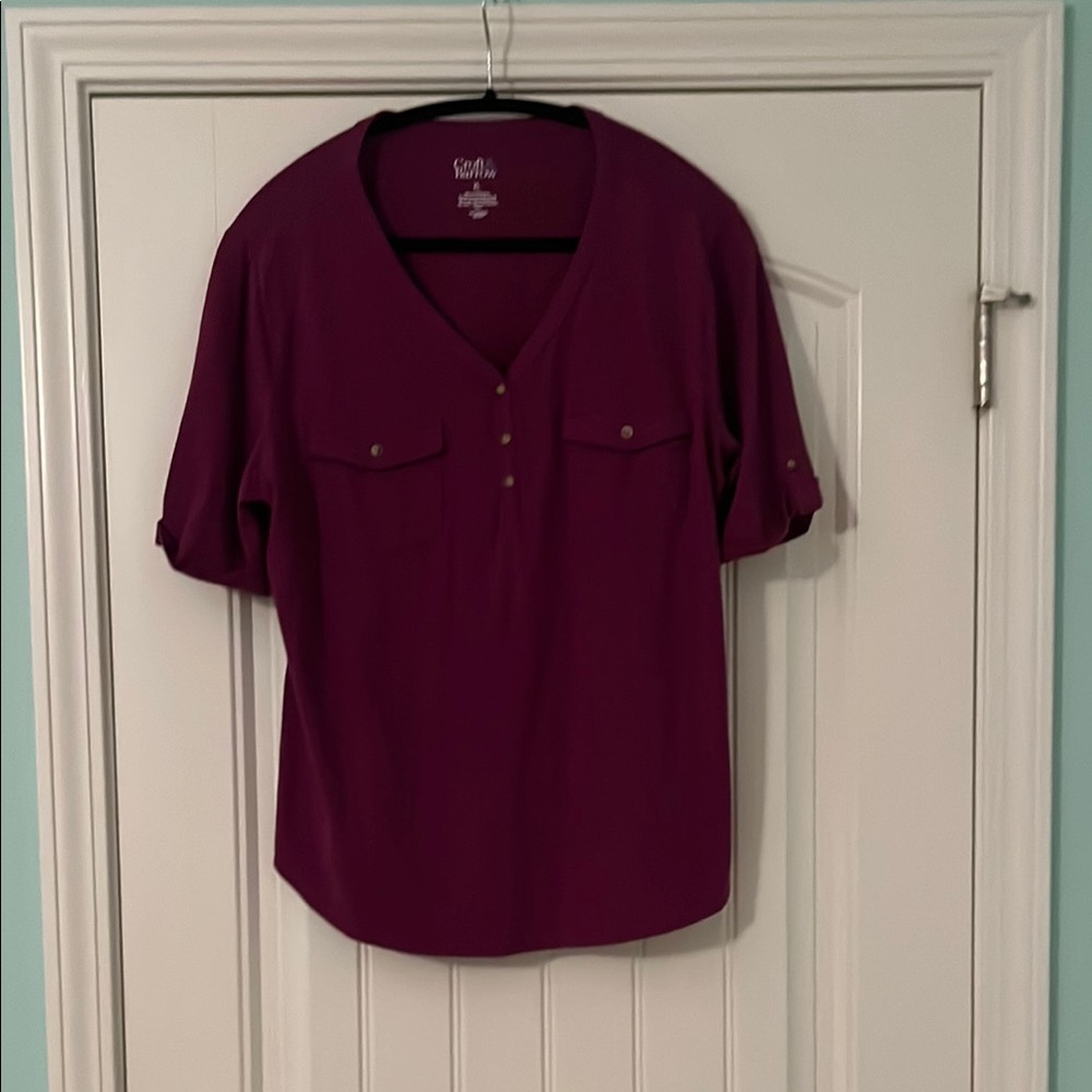 Croft and Barrow Purple?  Buttoned Blouse with Elbow-Length Sleeves